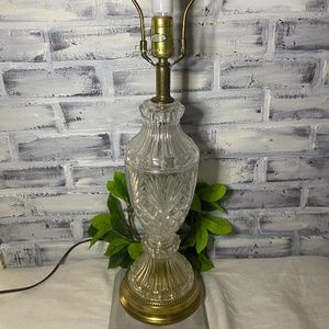 Vintage diamond cut crystal glass and brass lamp with 3 way light